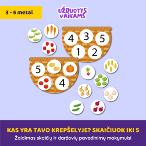 Žaidimas „Kas yra tavo krepšelyje? Skaičiuok iki 5”