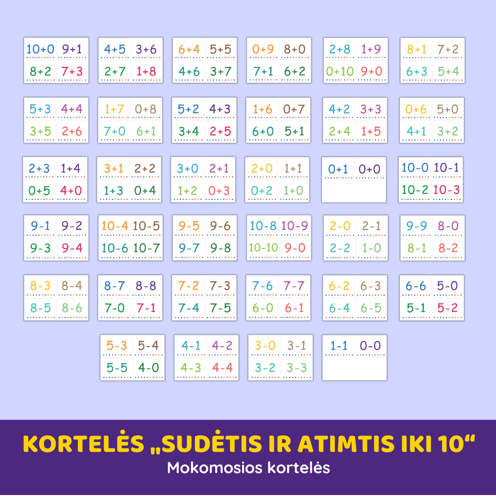 Kortelės „Sudėtis ir atimtis iki 10“ Kortelės „Sudėtis ir atimtis iki 10“ - Image 2