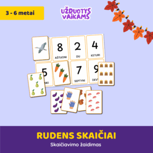 Spausdinamas skaičiavimo žaidimas „Rudens skaičiai“ (PDF)